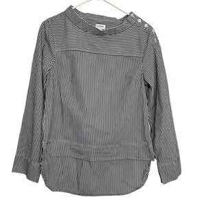 J. Crew Top Womens Back White Striped Funnelneck Cotton Poplin Hilow Lagenlook 2